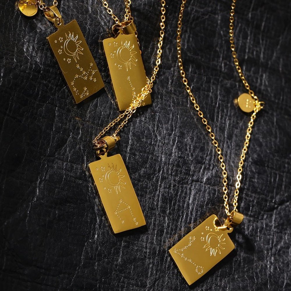 NEW 18K Gold Plated Virgo Sign Zodiac Tarot Card Square Pendant Necklace - Picture 12 of 14